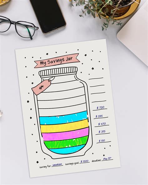 Saving Tracker Savings Jar Hand Drawn Savings Jar Printable Bullet