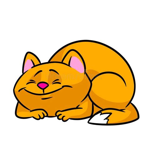 Red Fat Cat Sleeping Rest Smile Character Illustration Cartoon Stock ...