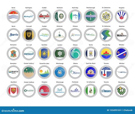 Set Of Vector Icons. Cities Of Canada Flags Ontario Province ...