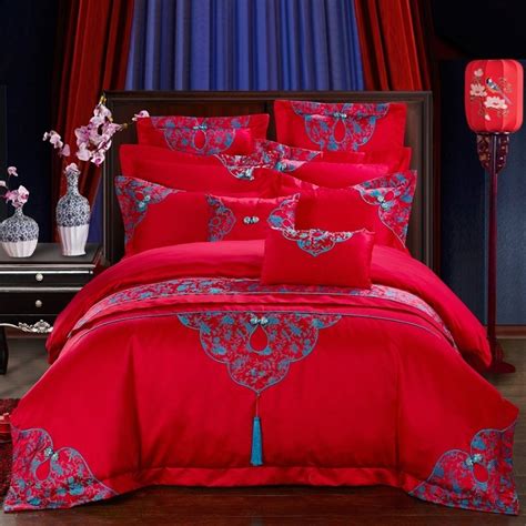 Luxury Red And Royal Blue Indian Bohemian Design Western Victorian Style Full Queen Size