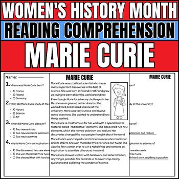 Marie Curie Women S History Month Reading Comprehension Passage