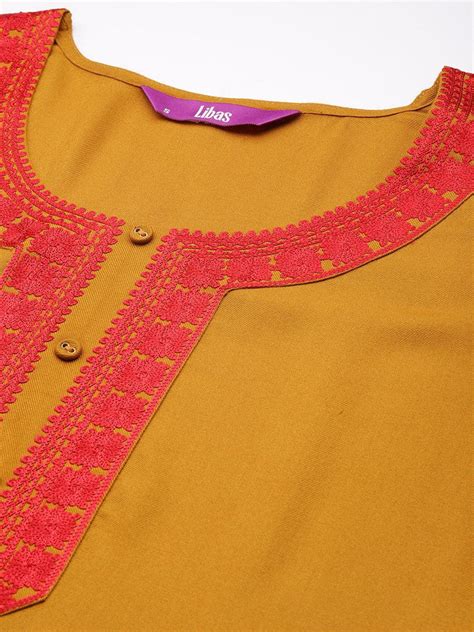 Buy Mustard Embroidered Pashmina Wool Straight Kurta Online At Rs 719