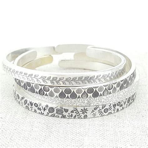 Thin Silver Cuff Pattern Cuff Stacking Bracelet Silver Etsy