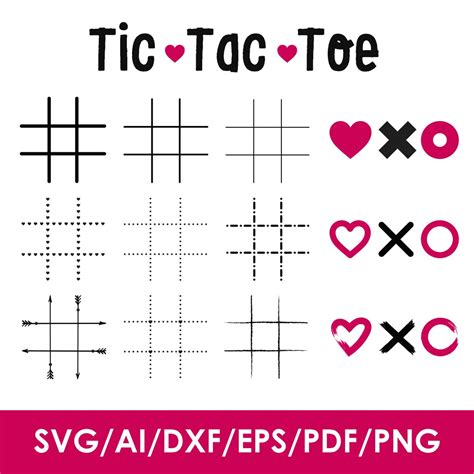 Tic Tac Toe Board Svg Bundle Valentines Day Xoxo Svg Tic Tac Toe Png Glowforge Cricut