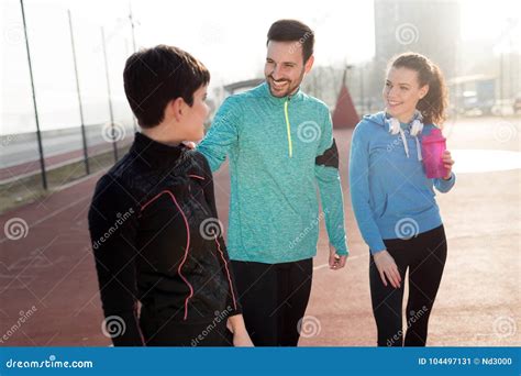 Friends Fitness Training Together Outdoors Living Active Healthy Stock