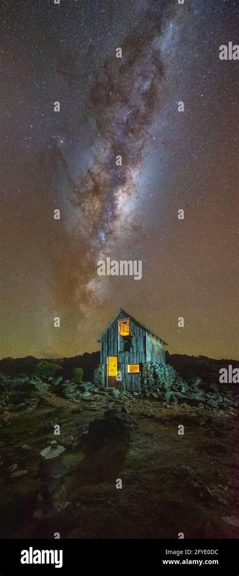 Milky Way Over Kitchen Hut Cradle Mountain Overland Track Stock Photo