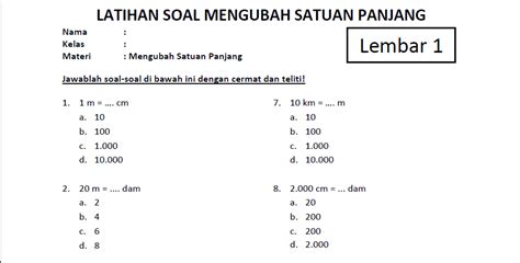 Soal Satuan Panjang Kelas Homecare