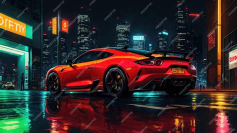 Premium AI Image | Red car in the city at night