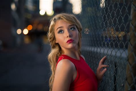 Urban Blonde Fence Women Outdoors Dress Red Dress Kyle Cong 500px