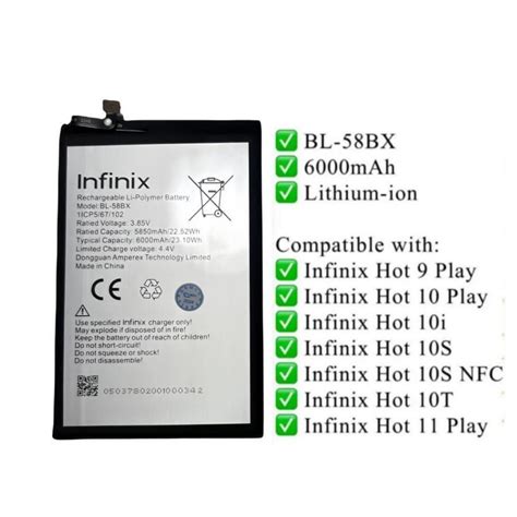 แบตเตอร Infinix Hot9 แบตเตอร Battery infinix Hot 9 play model BL 58BXB แบต X680 X680B X680C