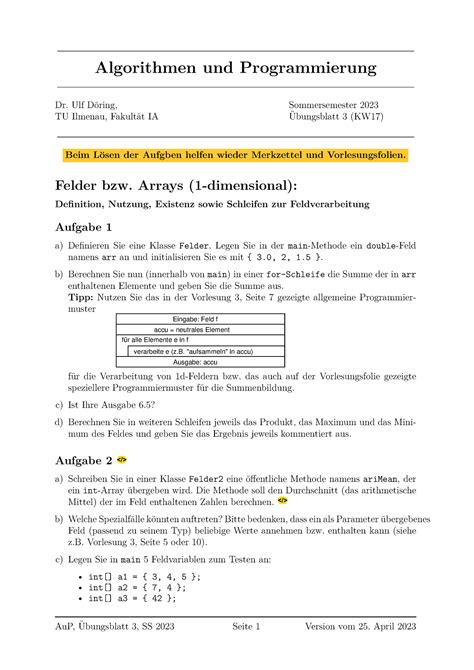 Aup Uebung Bung Algorithmen Und Programmierung Dr Ulf D