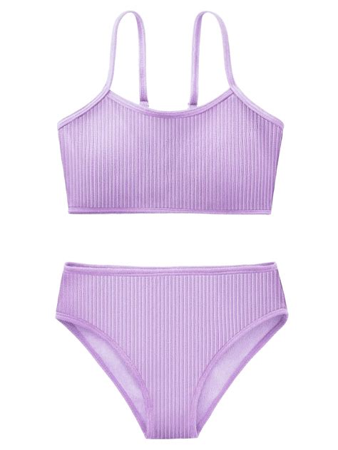 Girl S 2 Piece Swimsuit Solid Spaghetti Strap Bikini Sets Beach Bathing Suit Swimwear For Teen