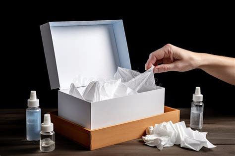 Person Grabbing Box Of Tissues And Nasal Spray While Preparing To