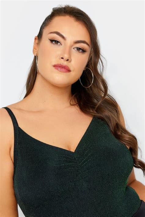 Limited Collection Plus Size Green Glitter Ruched Bodysuit Yours Clothing