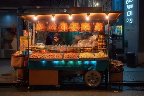 Premium AI Image | A street vendor selling Tteokbokki Korean food on the side of the road ...