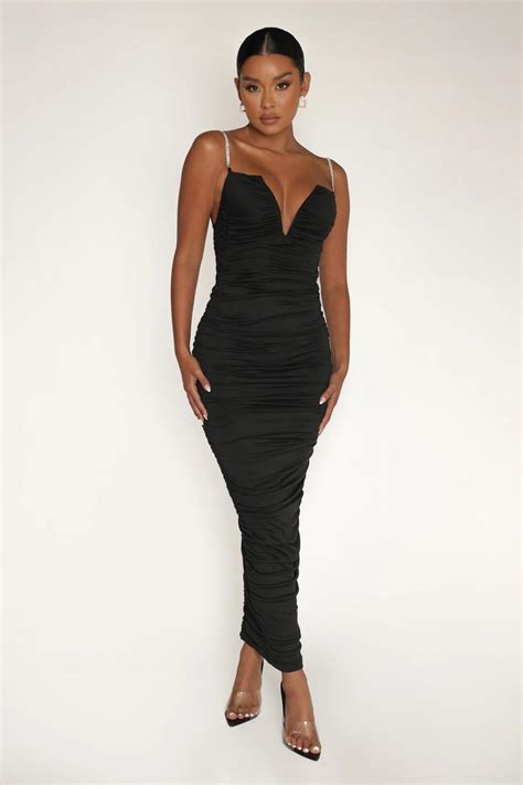 Farah Low Back Ruched Maxi Dress So Classy