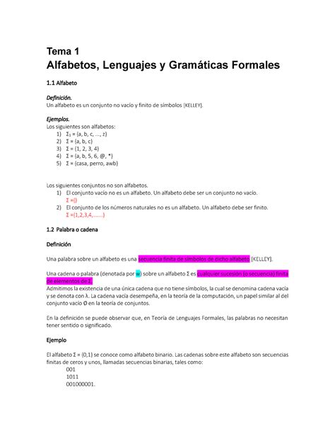 Lenguajes Formales Alfabeto Y Conjuntos De Lenguajes Formales Tema