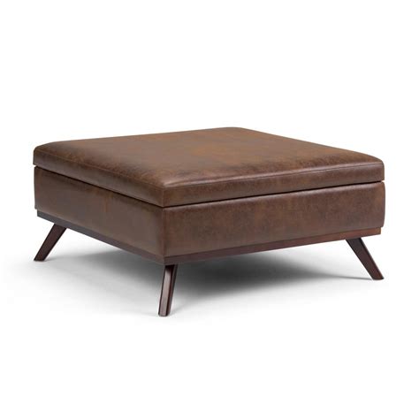 Simpli Home Owen Distressed Chestnut Brown Air Leather Storage Ottoman-AXCOT267L-DBR - The Home ...