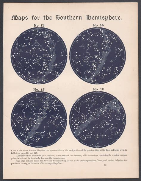 Maps for the Southern Hemisphere. Antique Astronomy star constellation ...