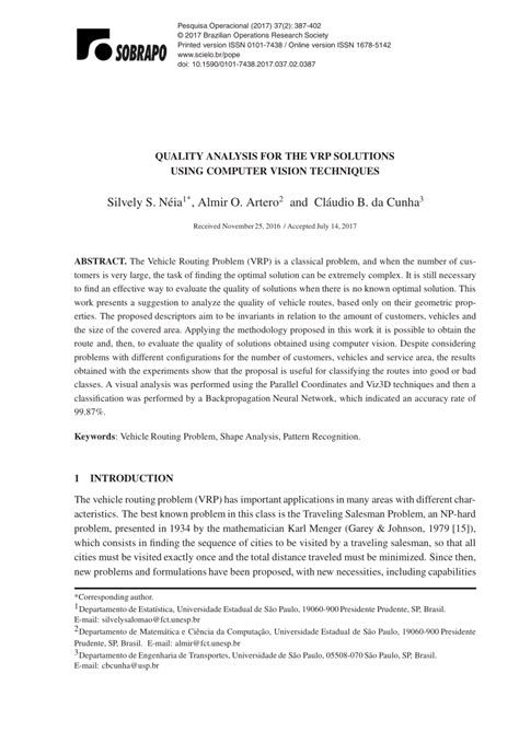 Pdf Quality Analysis For The Vrp Solutions Using Computer Vision