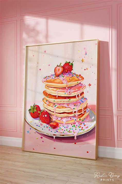 Pink Pancakes Art Print Wall Art Vintage Poster Retro Food Art Poster Kitchen Art Foodie Art