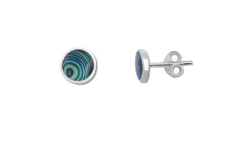 Silver Round Mm Stud Earrings With Abalone Paua Shell Fashion