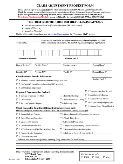 Mvp Health Care Claim Adjustment Request Form Fill Online