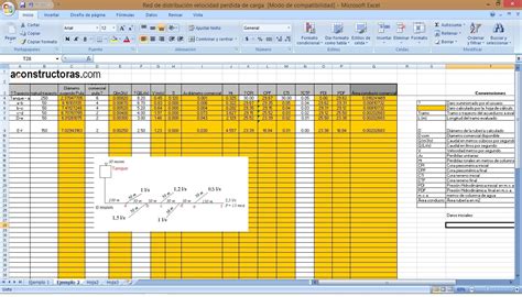Red de distribución de acueducto Hoja de cálculo xls para Diseño