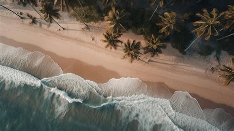 Fondo De Playa Palmeras Olas Vista De Arriba Hacia Abajo Imagen