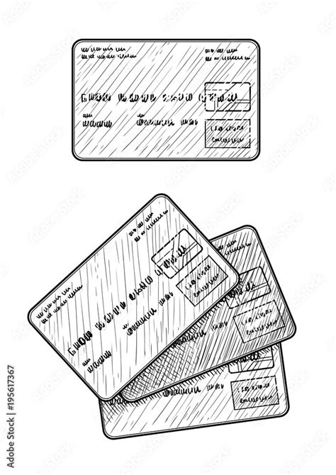 Credit card illustration, drawing, engraving, ink, line art, vector ...