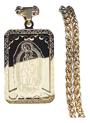 Medalla Collar Virgen De Guadalupe Color Oro Dorada Cadena Dije Acero