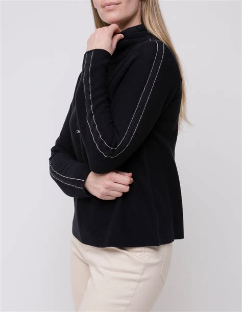 Ping Pong Black Funnel Neck Pullover Runway7