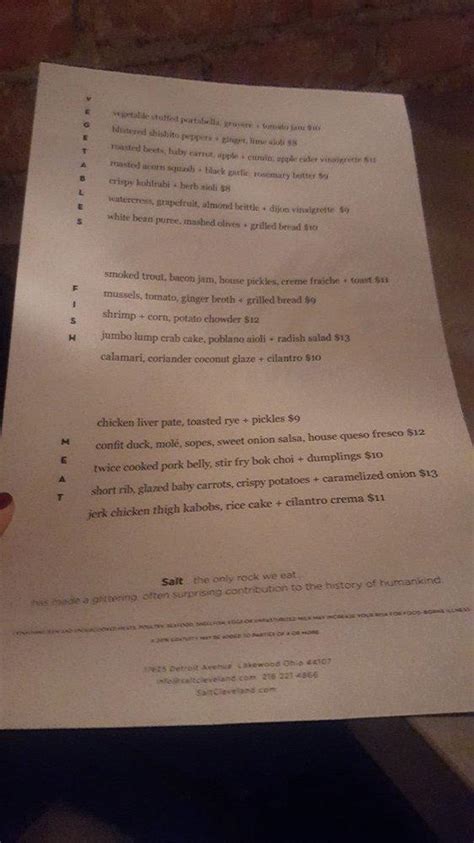 Menu At Salt Restaurant Lakewood