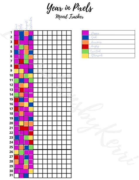 Year In Pixels Mood Tracker Printable For Journal Planner Etsy