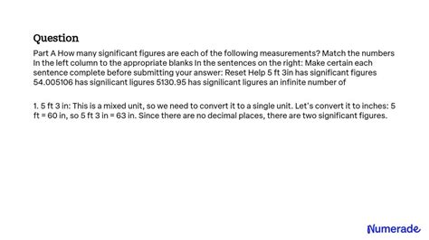 Solved How Many Significant Figures Are Each Of The Following Measurements Match The Numbers