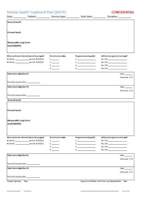 Treatment Plan Forms Mental Health Printable Smart Goals Printable