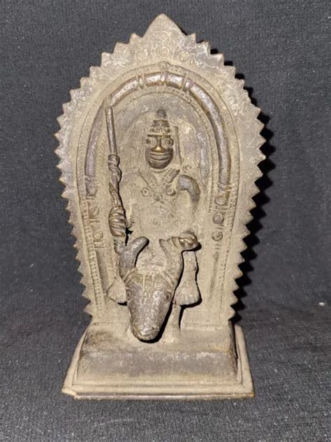 ANTIQUE INDIAN BRONZE Statue Bhuta Kuttichathan God Vishnu On Buffalo ...