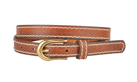 Bc Belts Womens Brown Skinny Leather Belt With Side Sitchings