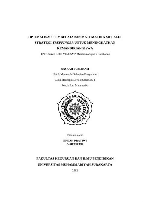 PDF OPTIMALISASI PEMBELAJARAN MATEMATIKA MELALUI Eprints Ums Ac Id