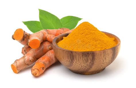 Turmeric Curcuma Longa Linn Curcumin Root And Turmeric Powder In The