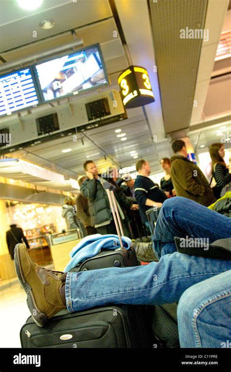 Waiting Passengers At The Stuttgart Airport The Runway Was Blocked Off