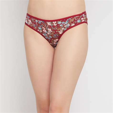 Clovia Low Waist Floral Print Bikini Panty In Maroon Buy Clovia Low