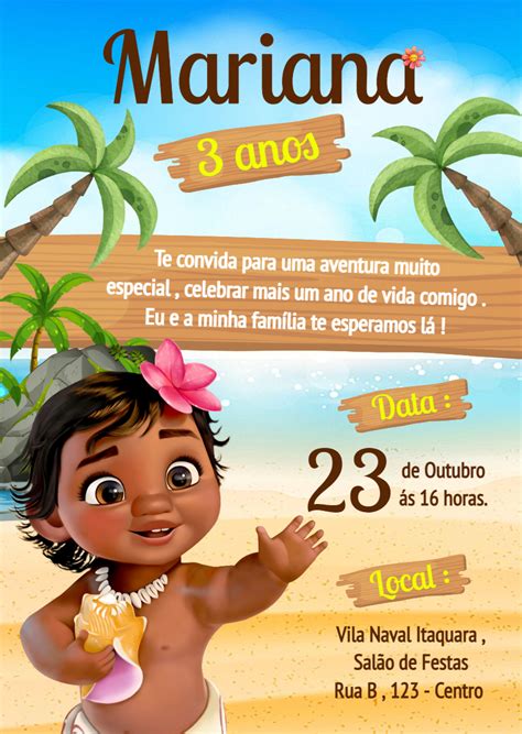 Invitación de cumpleaños de Moana bebé Un increíble editor en línea