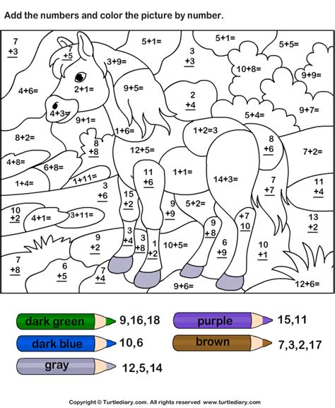 Color By Number Kindergarten Adding