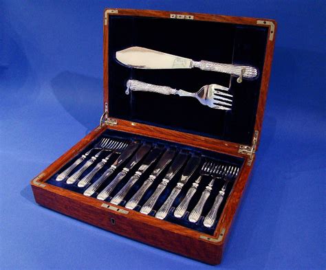 Set Of 12 Victorian Silver Fish Knives Forks With Fish Servers Made