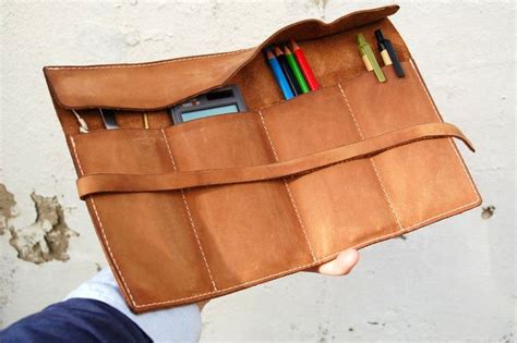 Personalisierte Leder Federmäppchen wickeln Werkzeug Tasche Rolle