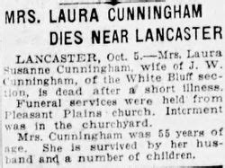 Laura Susanne Hilton Cunningham M Morial Find A Grave