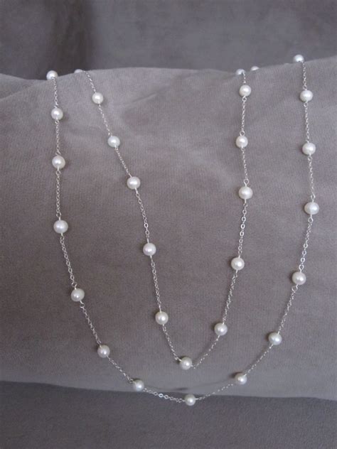 White Freshwater Pearl And Sterling Silver Chain Necklace Etsy