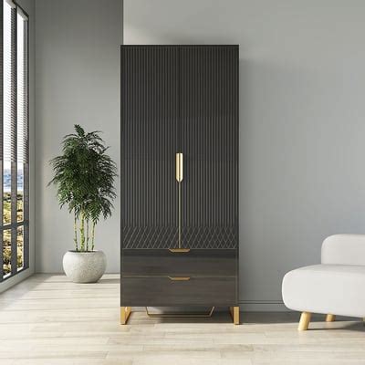 Aro Modern Black Tall Wardrobe with Storage Bedroom Clothing Armoire ...