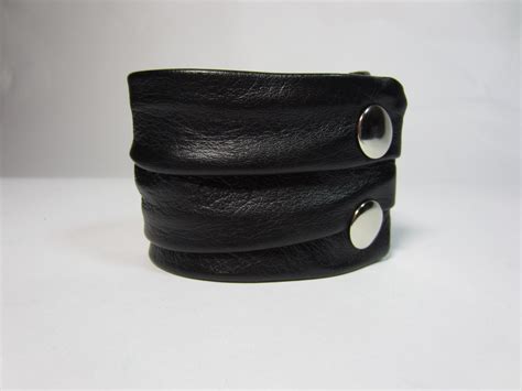 Black Leather Cuff Wrap Bracelet Mens Ladies Soft Italian Etsy